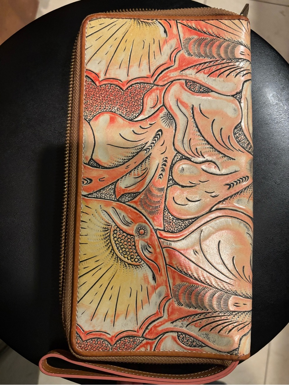 RARE Brahmin Sunset Batik Skyler Leather Zip-Around Wallet
